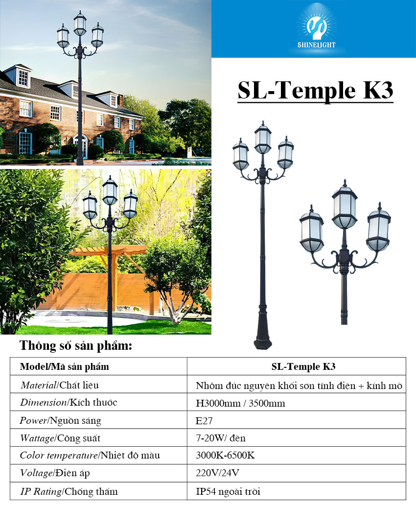 Cột đèn sân vườn SL-Temple K3